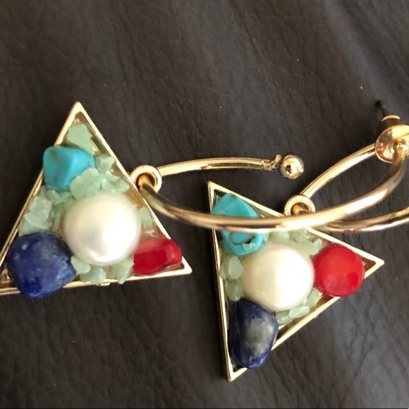 Geometric Gold Drop Earring - Picture 4 of 6